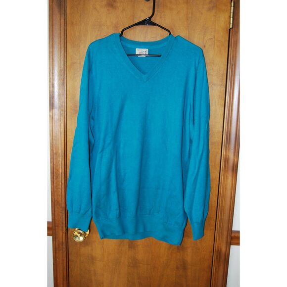 L.L. Bean Cotton/Cashmere Blend Sweater Mens Large Tall Teal Green - Picture 5 of 7